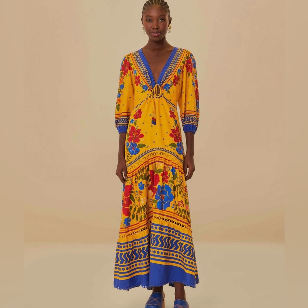Farm Rio Yellow Floral Maxi Dress, L